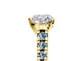 Yellow gold Heart Cut Diamond Cathedral Solitaire Ring with Round with Aquamarine side stone Pavé Band_17