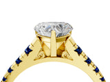 Yellow gold Heart Cut Diamond Cathedral Solitaire Ring with Round with Blue Sapphire side stone Pavé Band_16