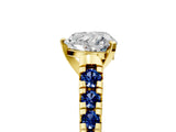 Yellow gold Heart Cut Diamond Cathedral Solitaire Ring with Round with Blue Sapphire side stone Pavé Band_17