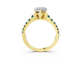 Yellow gold Heart Cut Diamond Cathedral Solitaire Ring with Round with Blue Topaz side stone Pavé Band_3