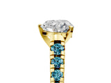 Yellow gold Heart Cut Diamond Cathedral Solitaire Ring with Round with Blue Topaz side stone Pavé Band_5