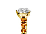 Yellow gold Heart Cut Diamond Cathedral Solitaire Ring with Round with Citrine side stone Pavé Band_29