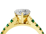 Yellow gold Heart Cut Diamond Cathedral Solitaire Ring with Round with Emerald side stone Pavé Band_4