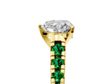 Yellow gold Heart Cut Diamond Cathedral Solitaire Ring with Round with Emerald side stone Pavé Band_5
