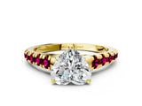 Yellow gold Heart Cut Diamond Cathedral Solitaire Ring with Round with Garnet side stone Pavé Band_12