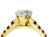 Yellow gold Heart Cut Diamond Cathedral Solitaire Ring with Round with Garnet side stone Pavé Band_16