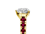 Yellow gold Heart Cut Diamond Cathedral Solitaire Ring with Round with Garnet side stone Pavé Band_17