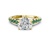 Yellow gold Heart Cut Diamond Cathedral Solitaire Ring with Round with Green Sapphire side stone Pavé Band_12
