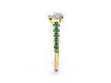 Yellow gold Heart Cut Diamond Cathedral Solitaire Ring with Round with Green Sapphire side stone Pavé Band_14