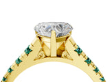 Yellow gold Heart Cut Diamond Cathedral Solitaire Ring with Round with Green Sapphire side stone Pavé Band_16