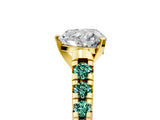 Yellow gold Heart Cut Diamond Cathedral Solitaire Ring with Round with Green Sapphire side stone Pavé Band_17