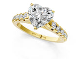 Yellow gold Heart Cut Diamond Cathedral Solitaire Ring with Round with Moissanite side stone Pavé Band_13