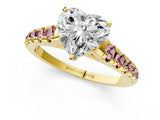 Yellow gold Heart Cut Diamond Cathedral Solitaire Ring with Round with Morganite side stone Pavé Band_13
