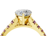 Yellow gold Heart Cut Diamond Cathedral Solitaire Ring with Round with Morganite side stone Pavé Band_16