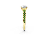 Yellow gold Heart Cut Diamond Cathedral Solitaire Ring with Round with Peridot side stone Pavé Band_2