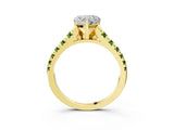 Yellow gold Heart Cut Diamond Cathedral Solitaire Ring with Round with Peridot side stone Pavé Band_3