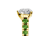 Yellow gold Heart Cut Diamond Cathedral Solitaire Ring with Round with Peridot side stone Pavé Band_5