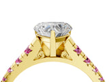 Yellow gold Heart Cut Diamond Cathedral Solitaire Ring with Round with Pink Sapphire side stone Pavé Band_16