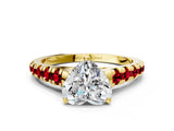 Yellow gold Heart Cut Diamond Cathedral Solitaire Ring with Round with Ruby side stone Pavé Band_24
