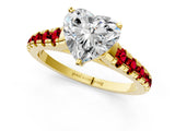 Yellow gold Heart Cut Diamond Cathedral Solitaire Ring with Round with Ruby side stone Pavé Band_25