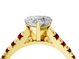 Yellow gold Heart Cut Diamond Cathedral Solitaire Ring with Round with Ruby side stone Pavé Band_28