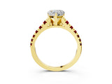 Yellow gold Heart Cut Diamond Cathedral Solitaire Ring with Round with Ruby side stone Pavé Band_39