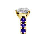Yellow gold Heart Cut Diamond Cathedral Solitaire Ring with Round with Tanzanite side stone Pavé Band_5
