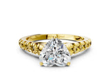 Yellow gold Heart Cut Diamond Cathedral Solitaire Ring with Round with Yellow Sapphire side stone Pavé Band_36