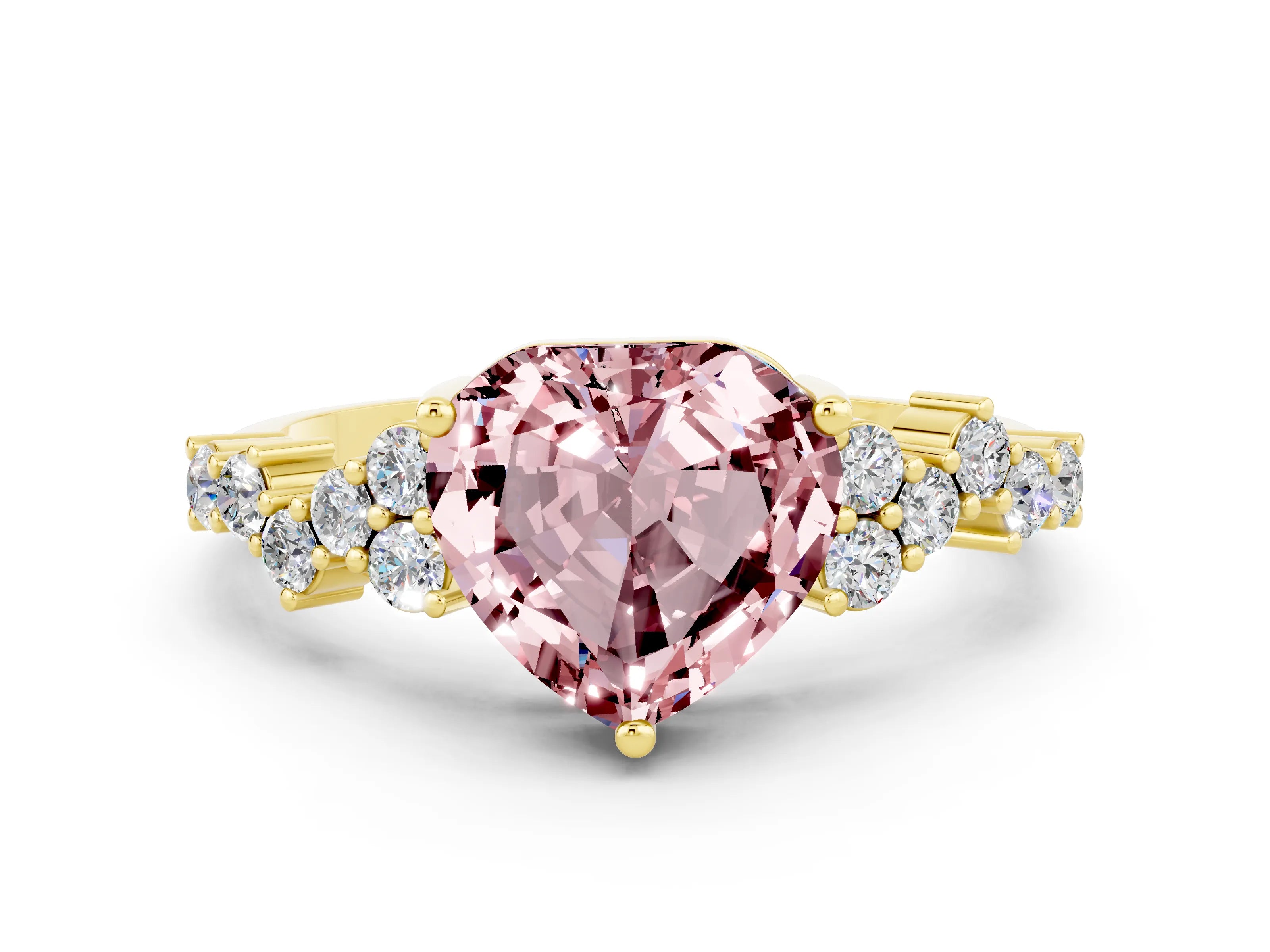 Yellow gold Heart Cut Diamond Cluster Pavé Band with Four-Prong Setting