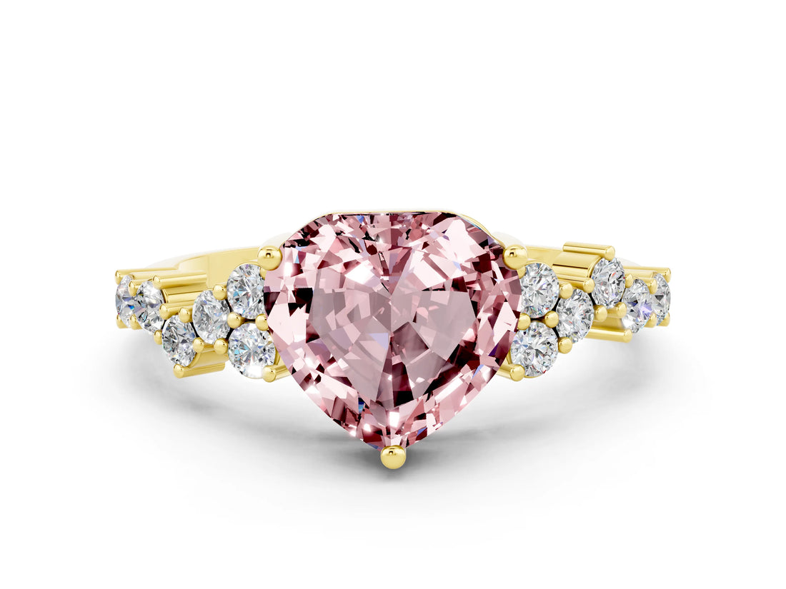 Yellow gold Heart Cut Diamond Cluster Pavé Band with Four-Prong Setting