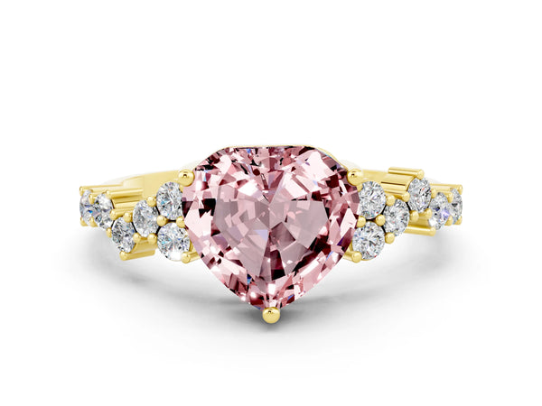 Yellow gold Heart Cut Diamond Cluster Pavé Band with Four-Prong Setting
