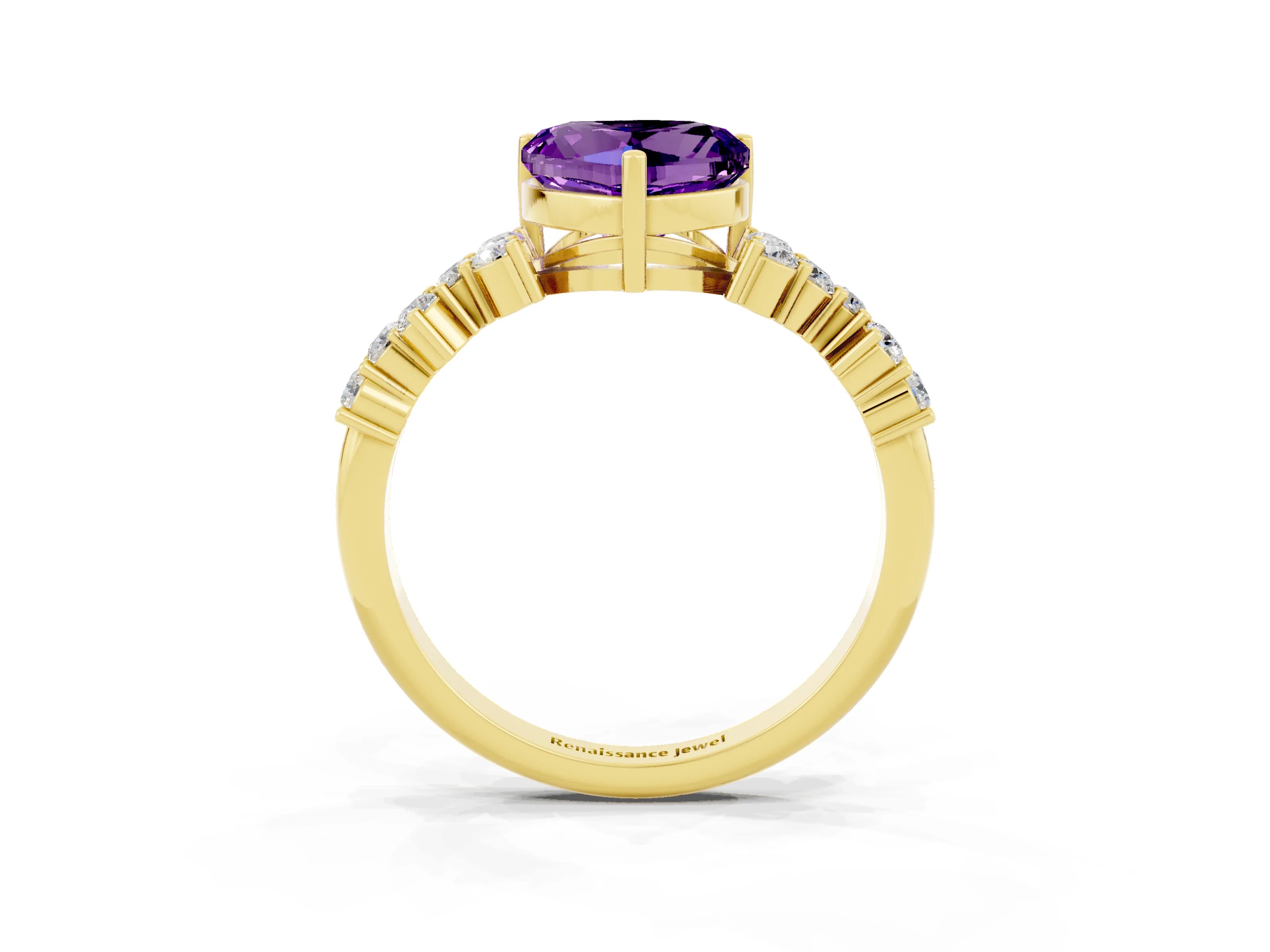 Yellow gold Heart Cut Diamond Cluster Pavé Band with Four-Prong Setting_15