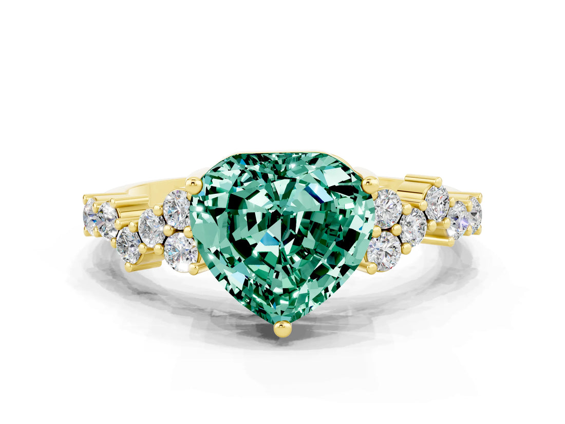 Yellow gold Heart Cut Diamond Cluster Pavé Band with Four-Prong Setting