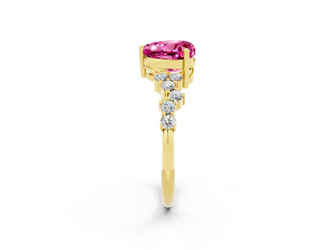Yellow gold Heart Cut Diamond Cluster Pavé Band with Four-Prong Setting_2