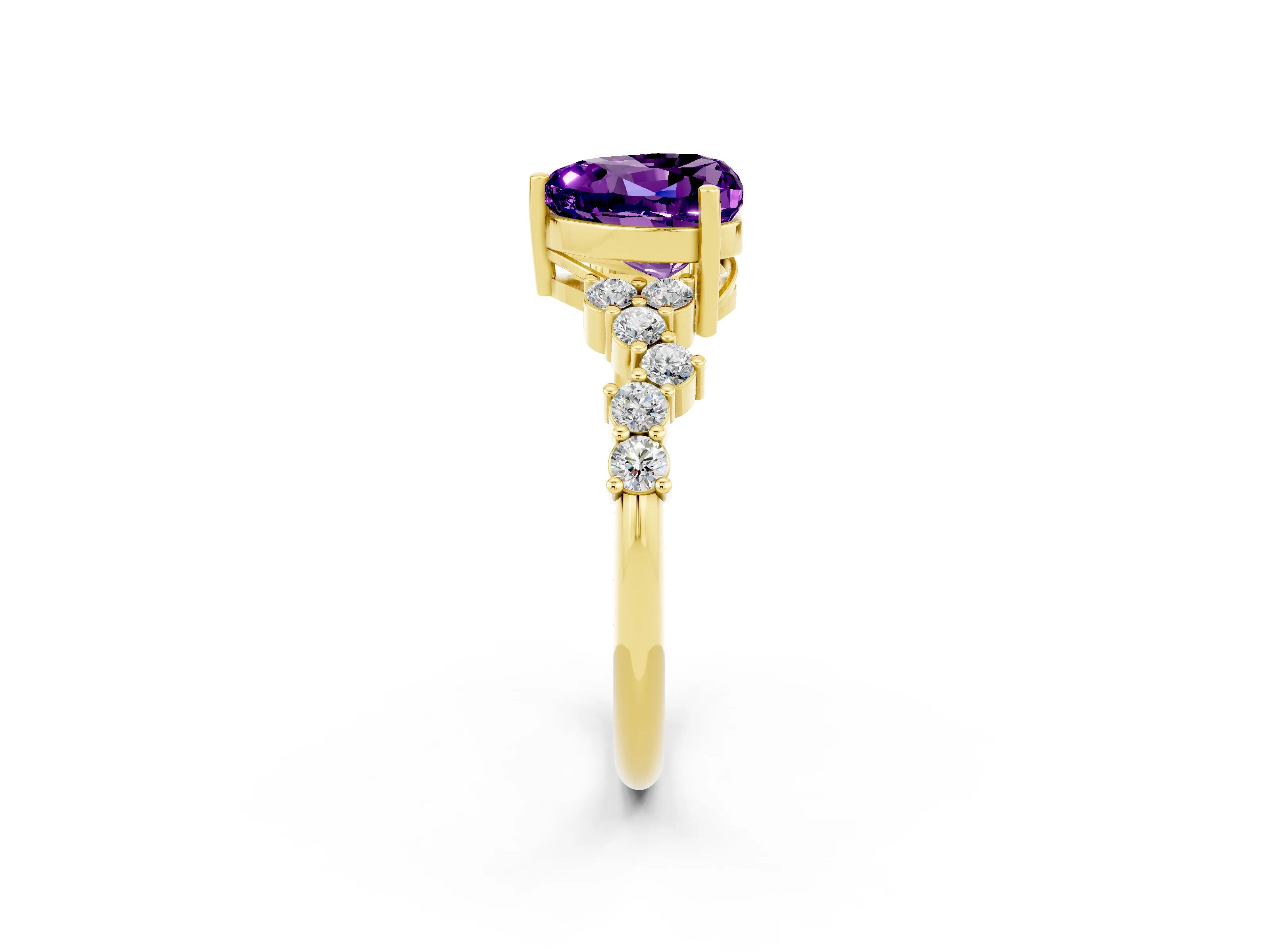 Yellow gold Heart Cut Diamond Cluster Pavé Band with Four-Prong Setting_2