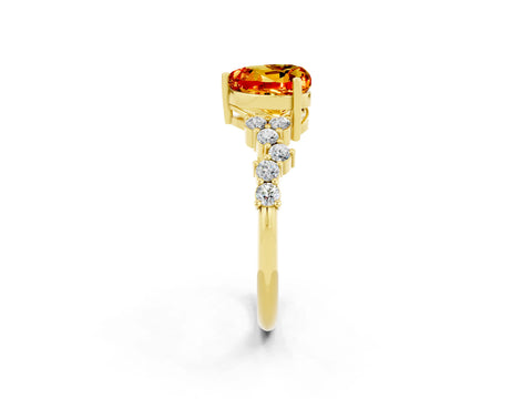 Yellow gold Heart Cut Diamond Cluster Pavé Band with Four-Prong Setting_2