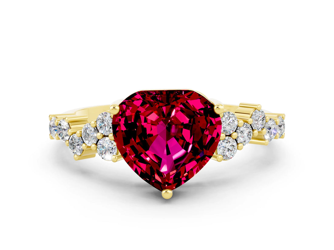Yellow gold Heart Cut Diamond Cluster Pavé Band with Four-Prong Setting