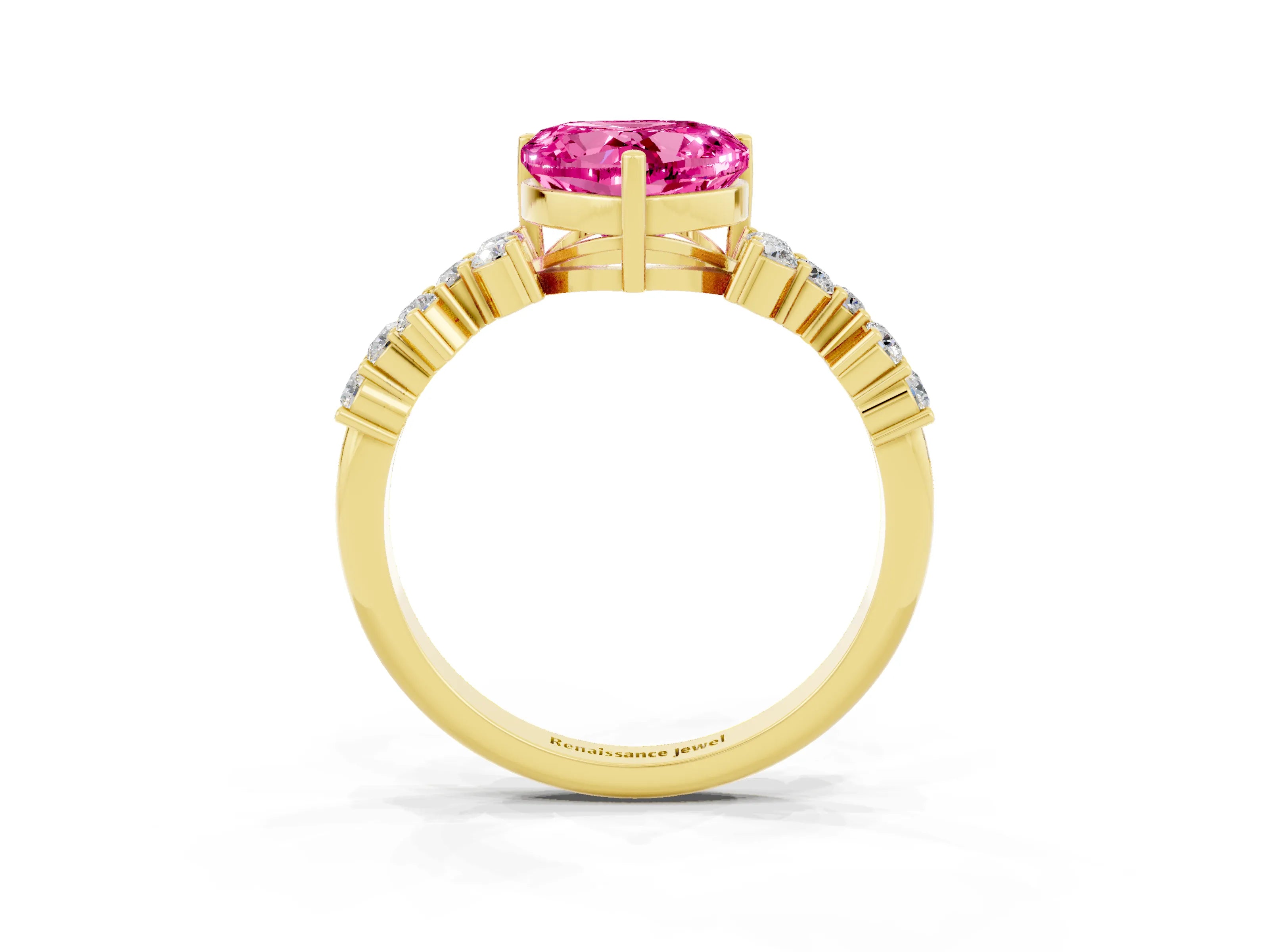 Yellow gold Heart Cut Diamond Cluster Pavé Band with Four-Prong Setting_3