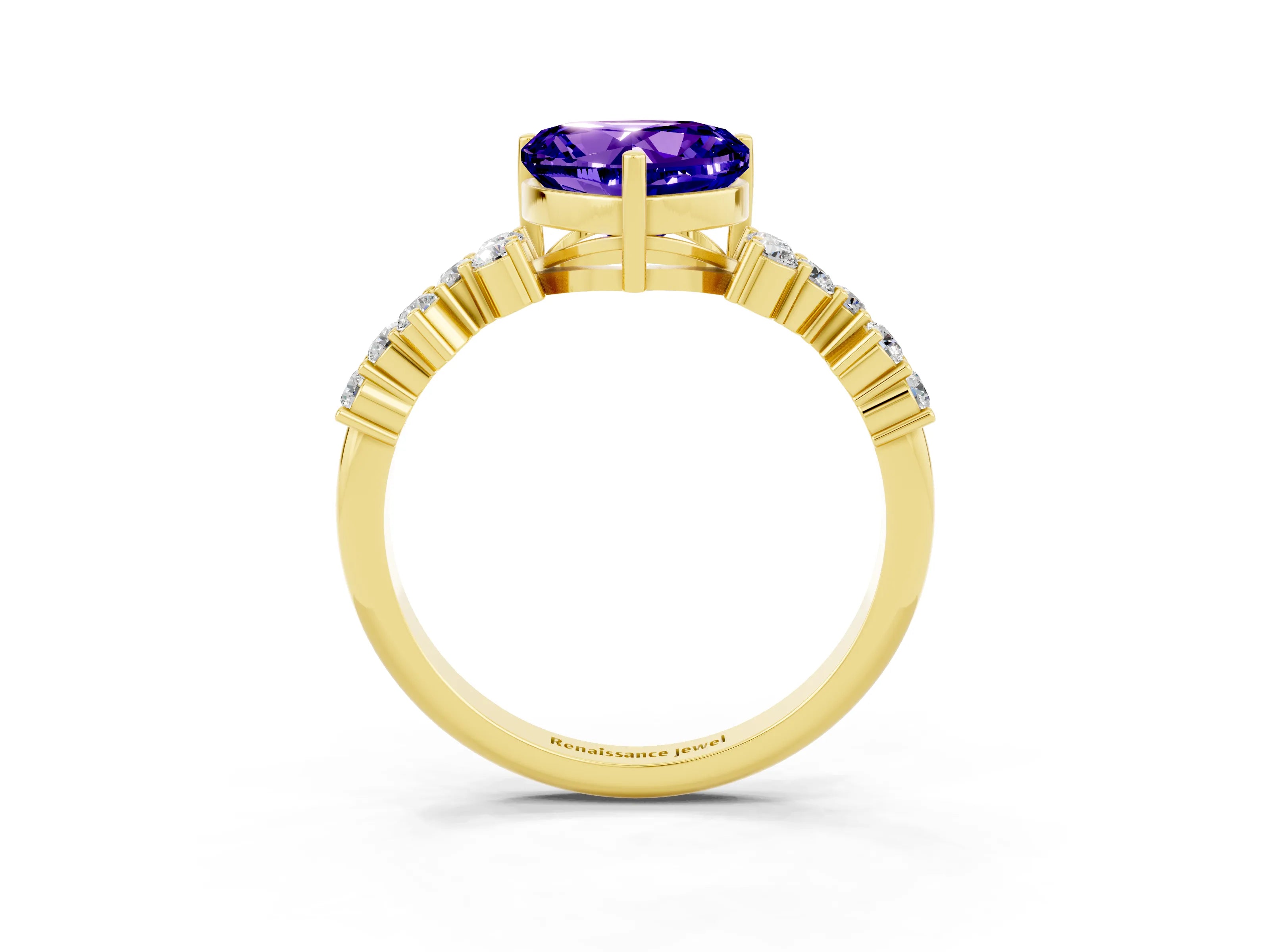 Yellow gold Heart Cut Diamond Cluster Pavé Band with Four-Prong Setting_3