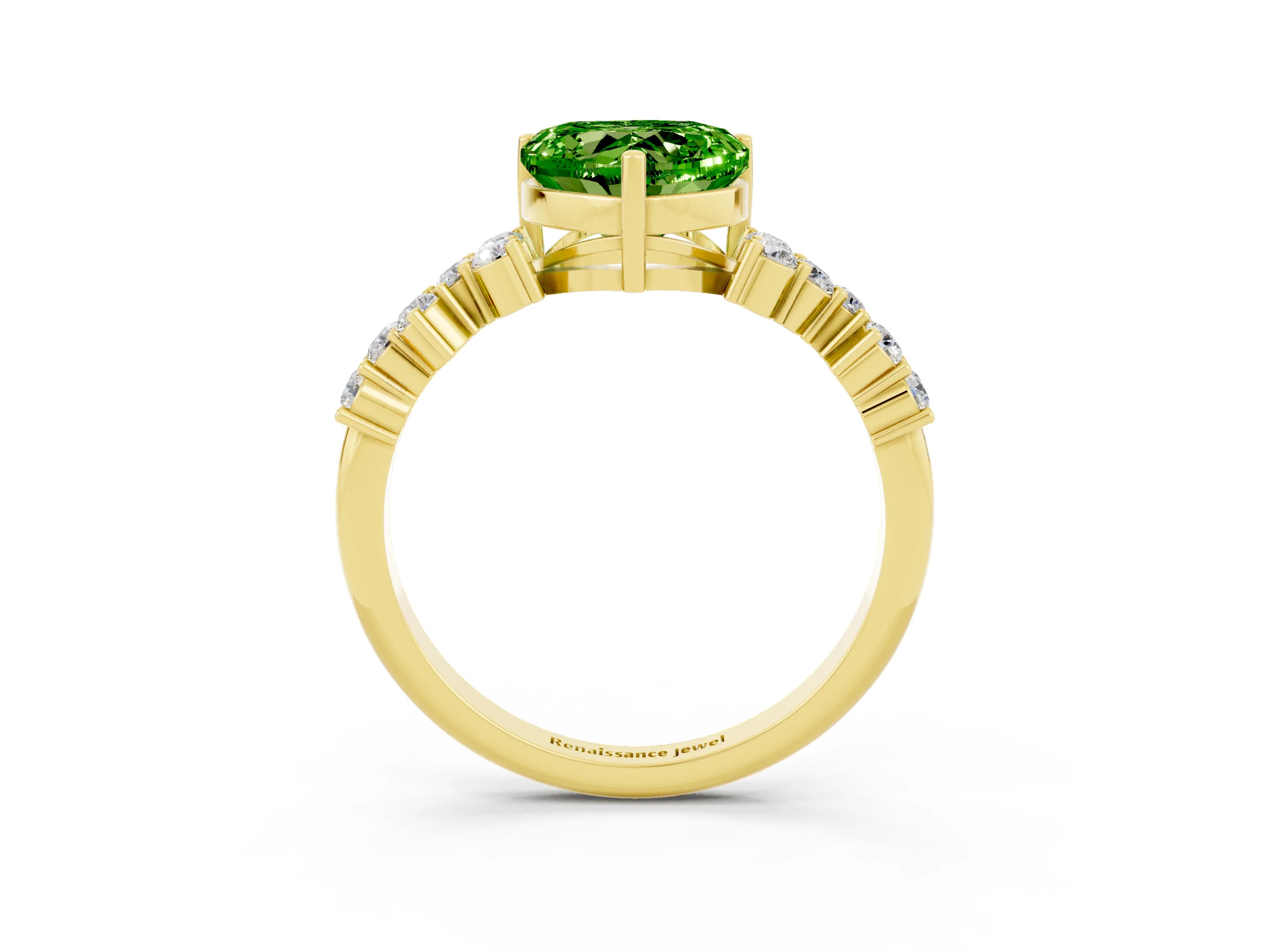 Yellow gold Heart Cut Diamond Cluster Pavé Band with Four-Prong Setting_3