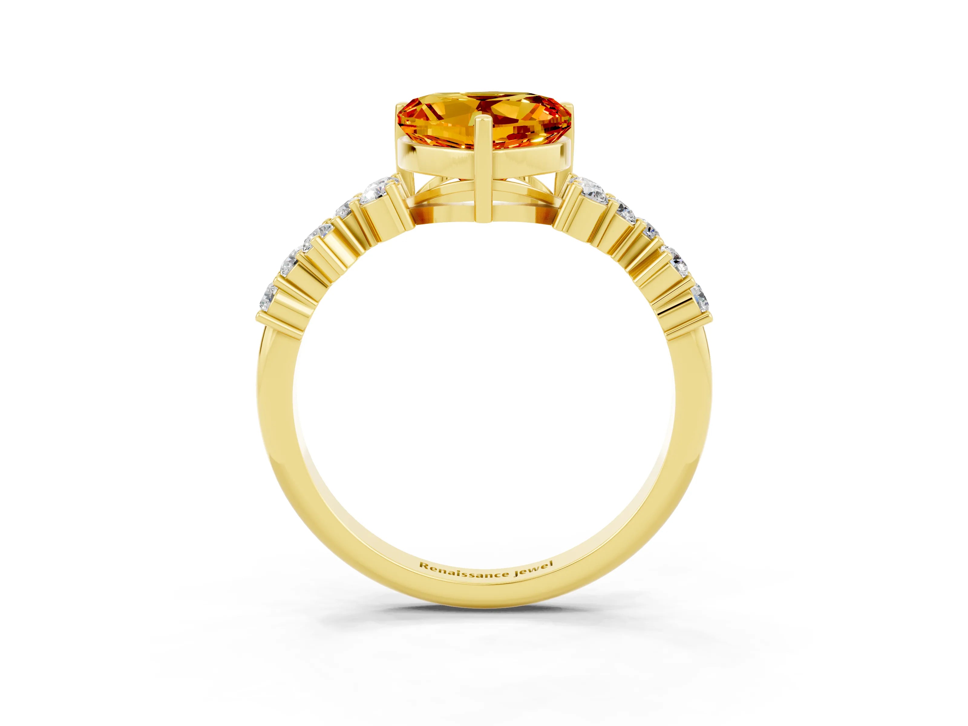 Yellow gold Heart Cut Diamond Cluster Pavé Band with Four-Prong Setting_3