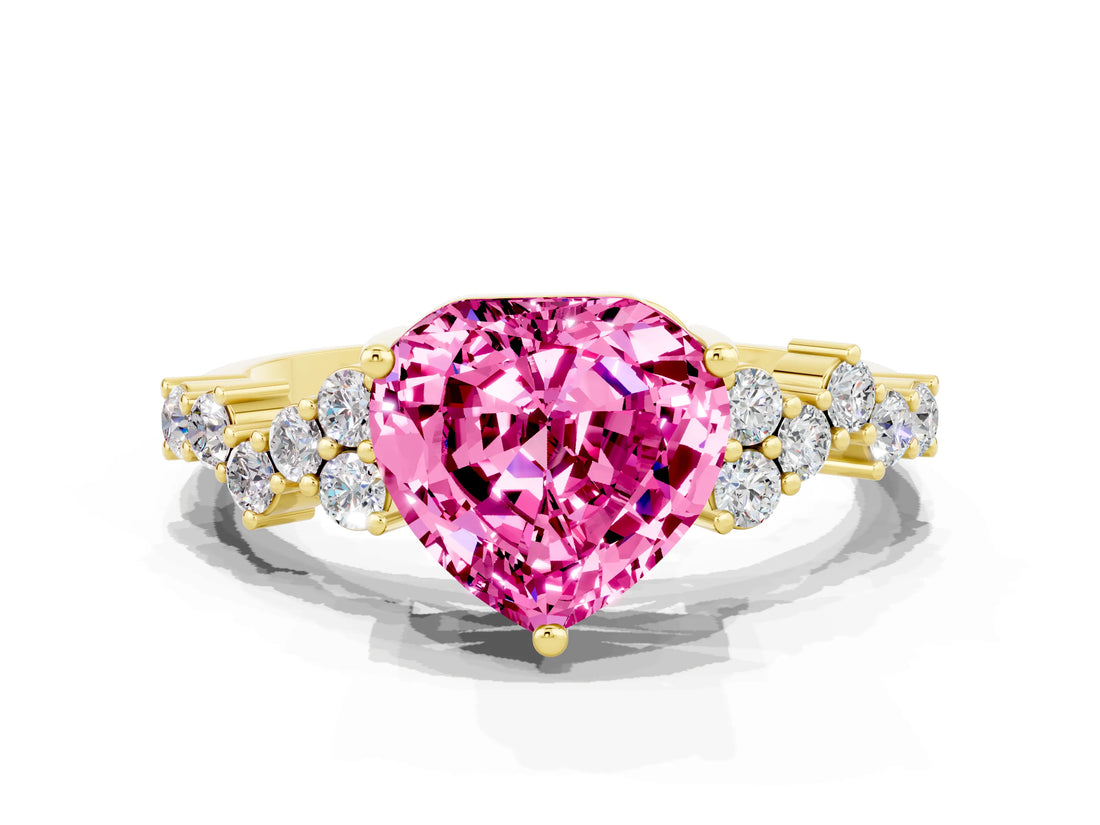 Yellow gold Heart Cut Diamond Cluster Pavé Band with Four-Prong Setting