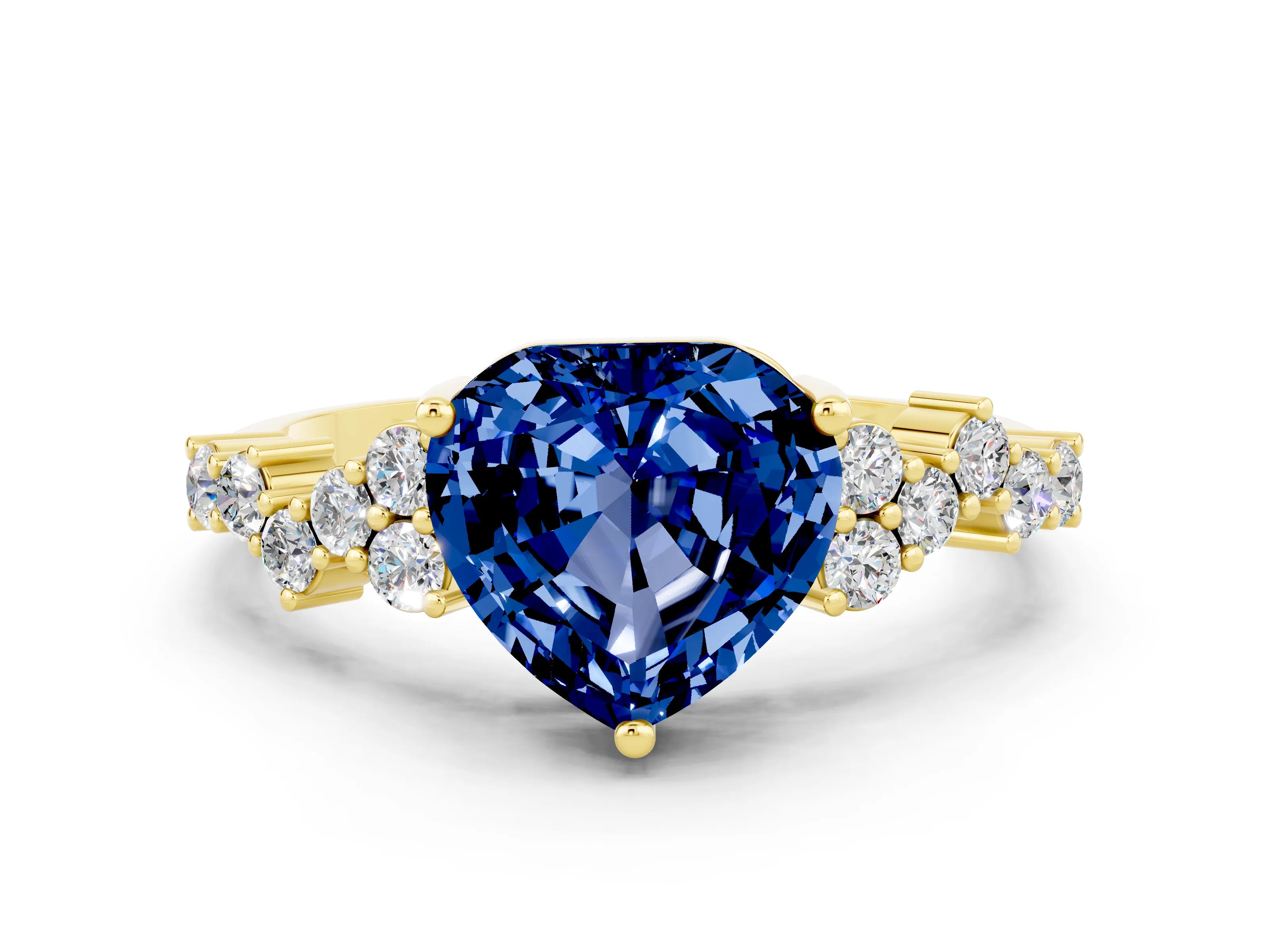 Yellow gold Heart Cut Diamond Cluster Pavé Band with Four-Prong Setting