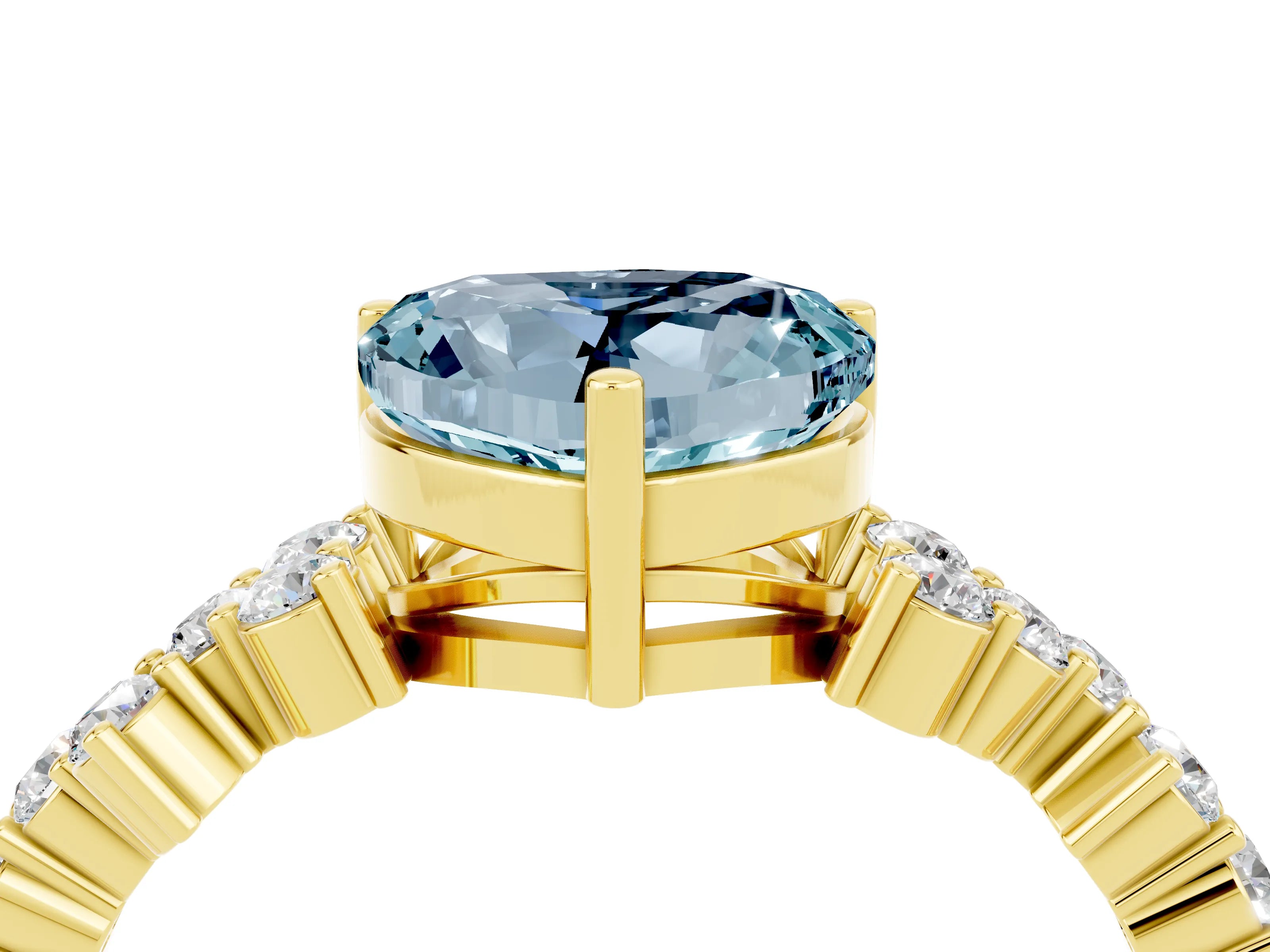 Yellow gold Heart Cut Diamond Cluster Pavé Band with Four-Prong Setting_4