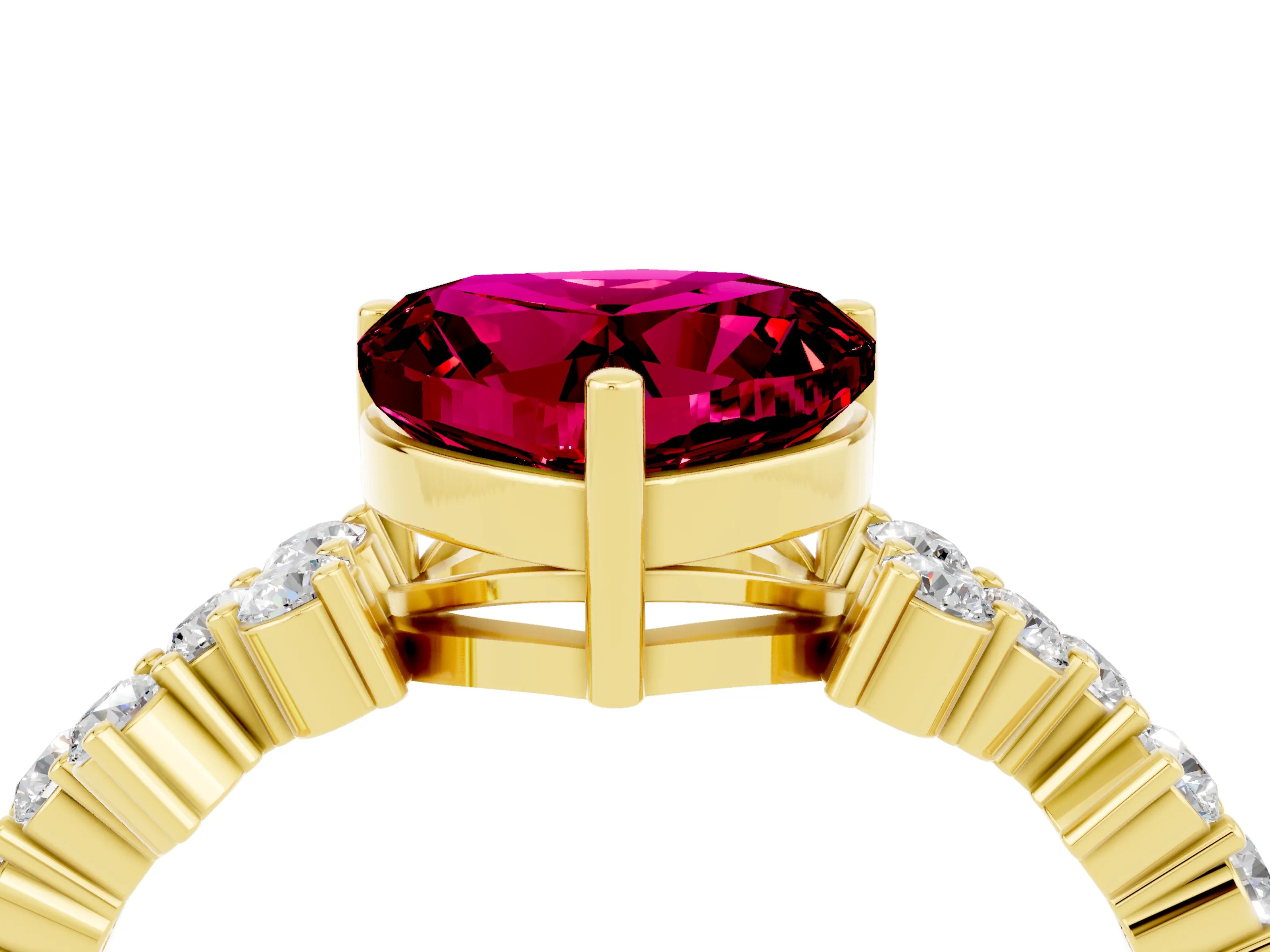 Yellow gold Heart Cut Diamond Cluster Pavé Band with Four-Prong Setting_4
