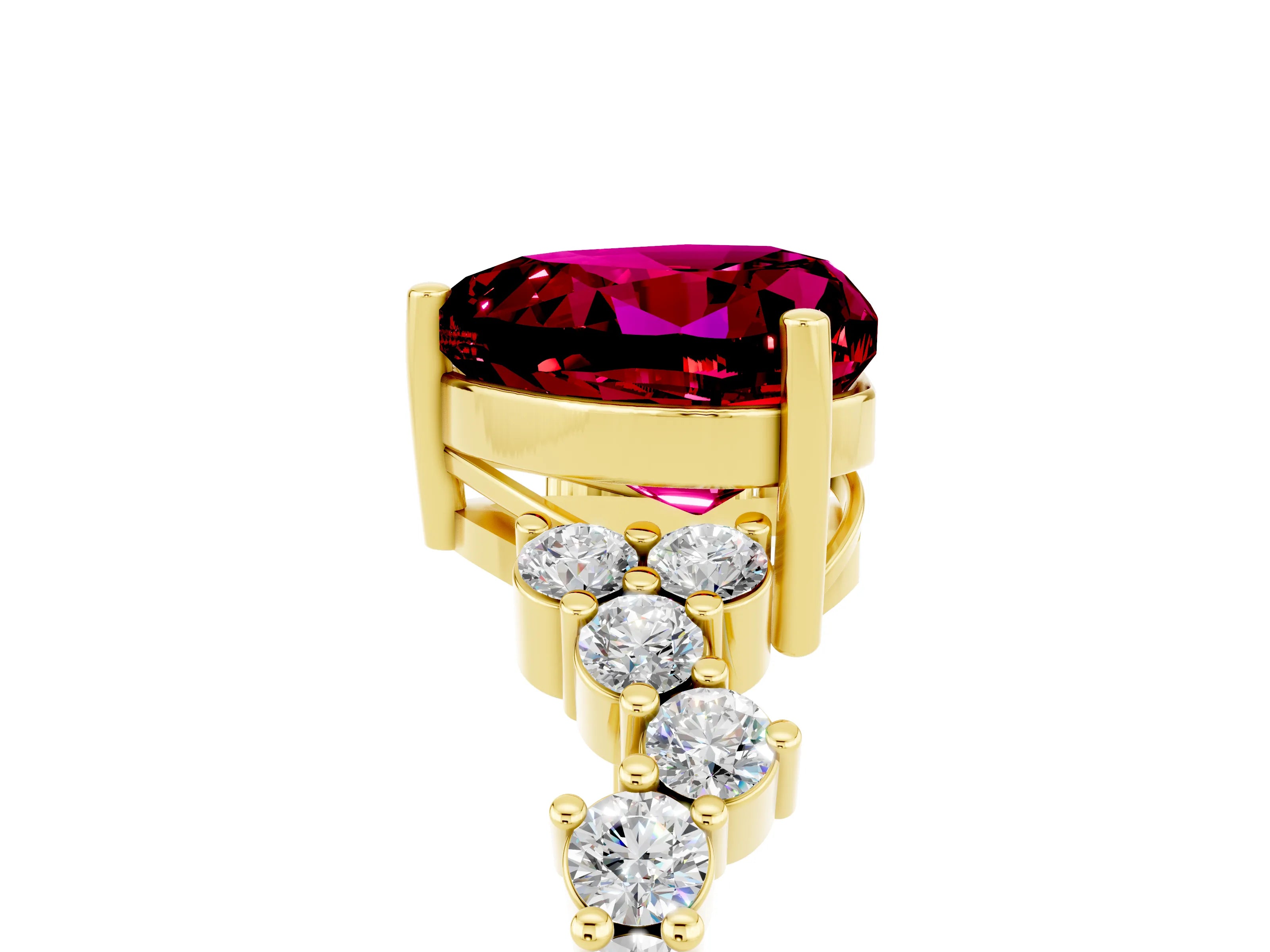 Yellow gold Heart Cut Diamond Cluster Pavé Band with Four-Prong Setting_5