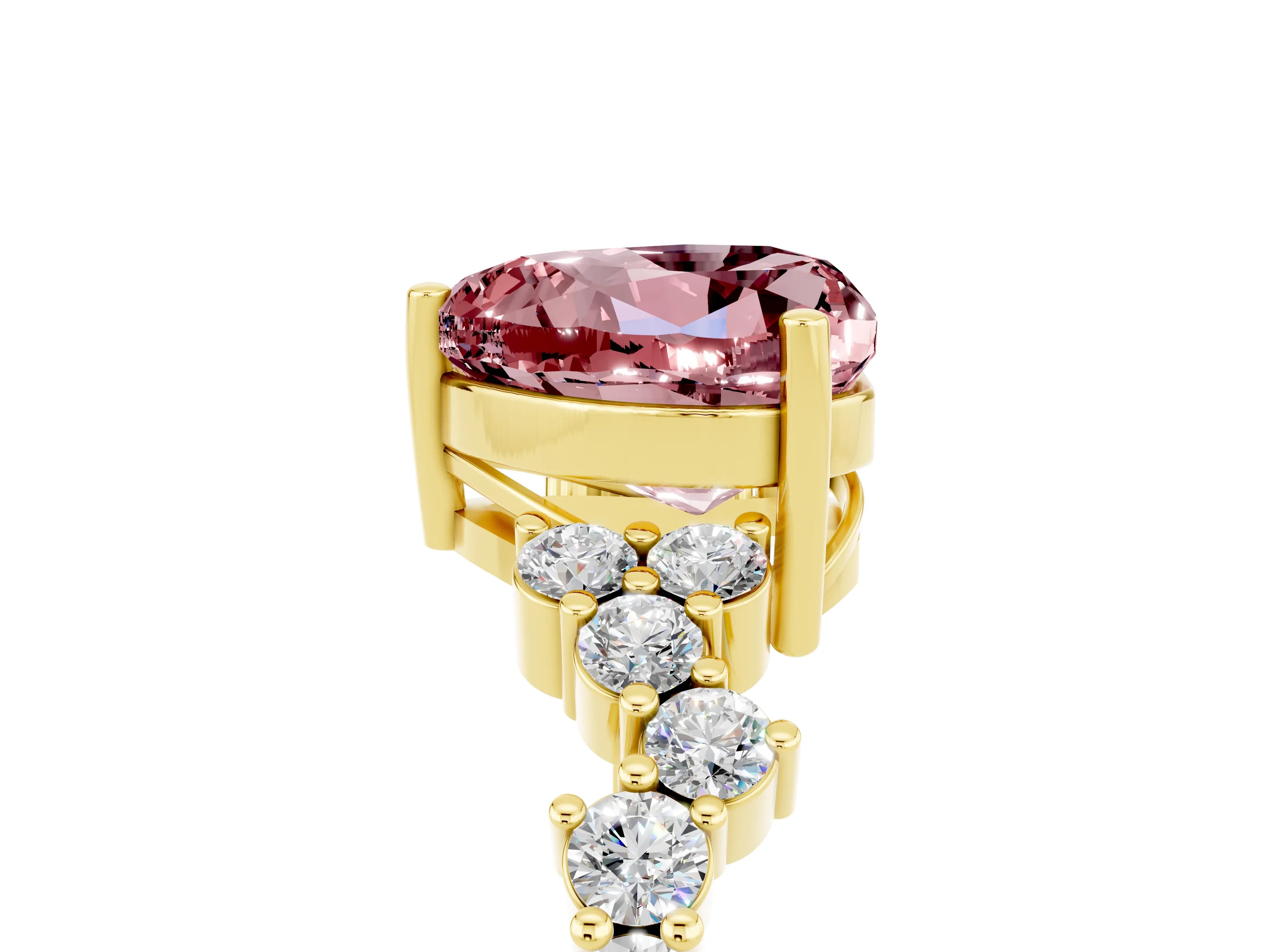 Yellow gold Heart Cut Diamond Cluster Pavé Band with Four-Prong Setting_5