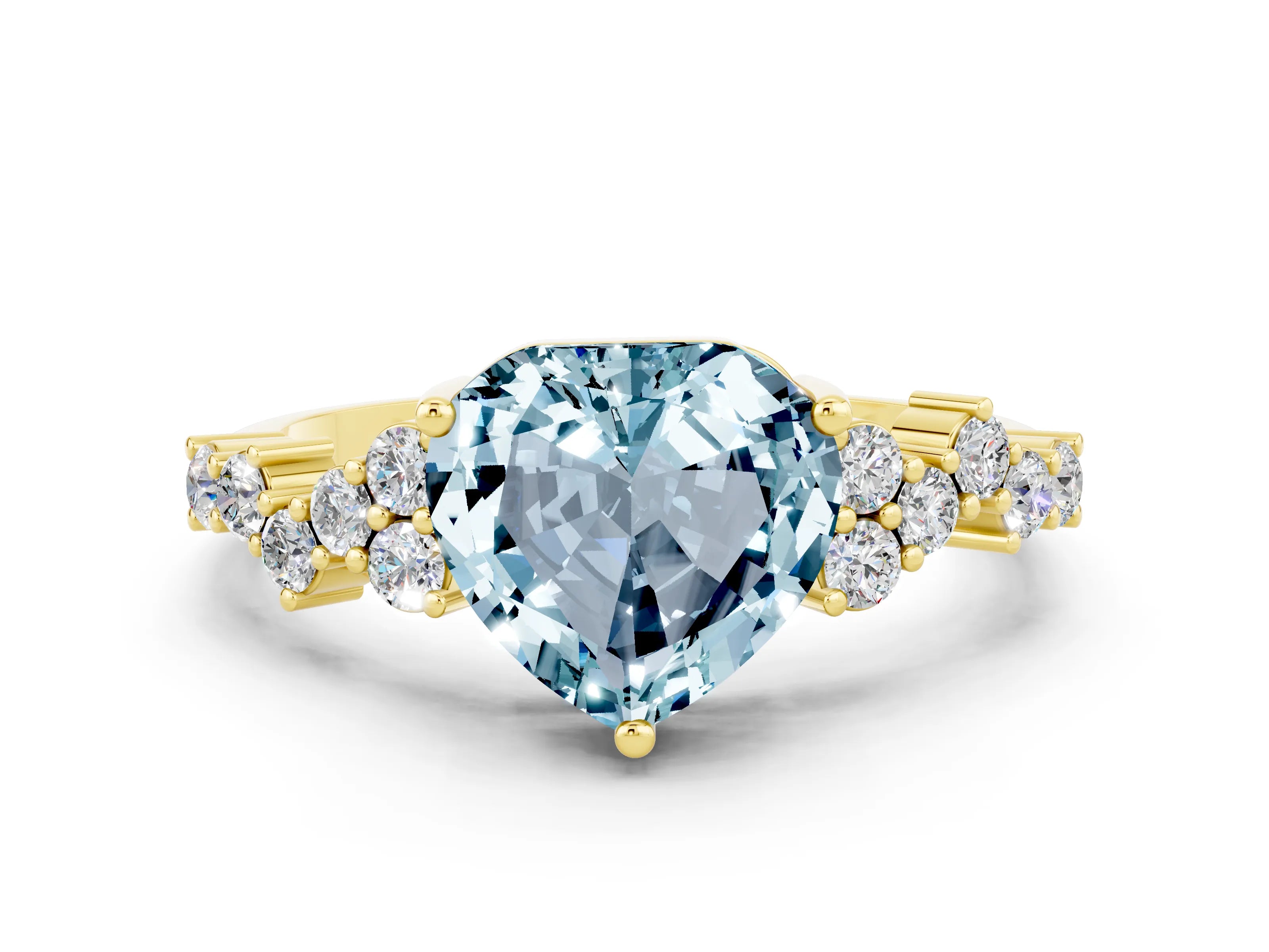 Yellow gold Heart Cut Diamond Cluster Pavé Band with Four-Prong Setting