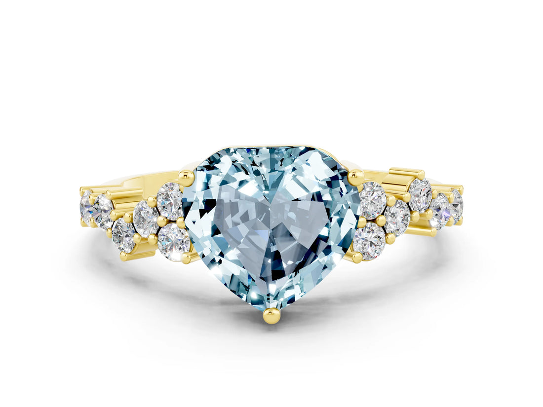 Yellow gold Heart Cut Diamond Cluster Pavé Band with Four-Prong Setting