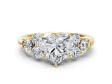 Yellow gold Heart Cut Diamond Cluster Ring with Round Accent Stones and Prong Setting on a Classic Band_61